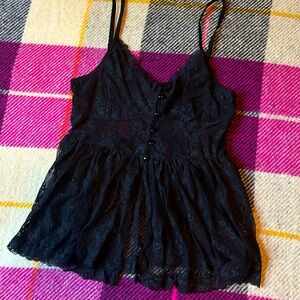 Killstar - Black Lace Button Up Tank Top - Large - Goth - Romantic